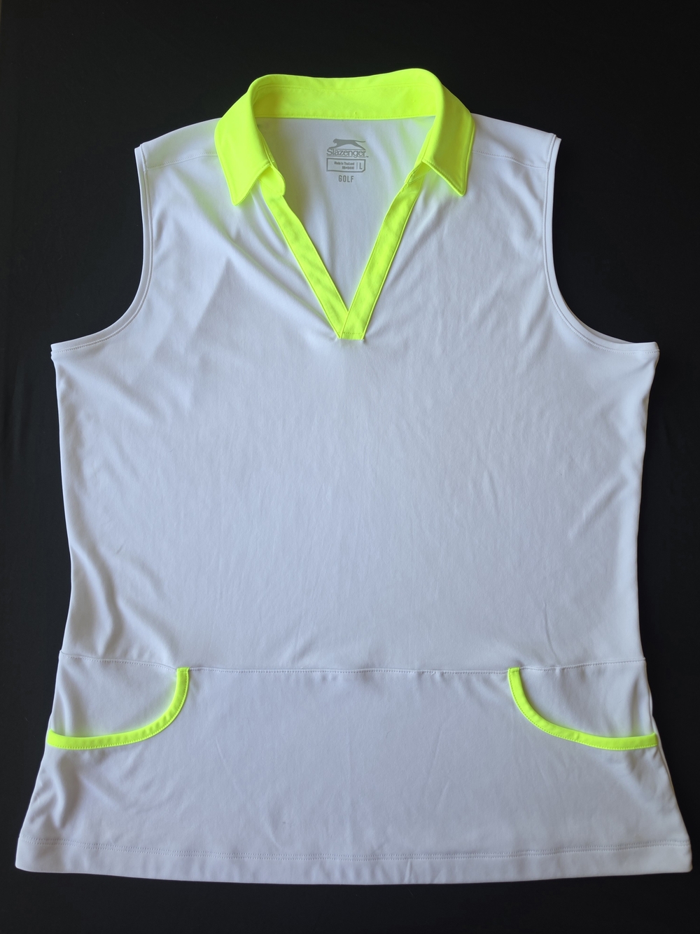 Slazenger White Sleeveless Golf Tank with Neon Yellow Trim